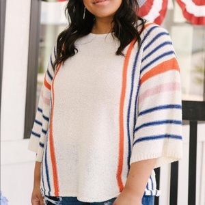 99  UMGEE - 2X Oversized Stripe White Sweater